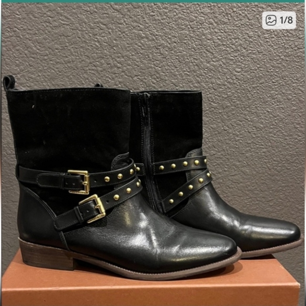 Coach Liliana Brass Buckle Black Leather Women's Ankle Boots Size 6